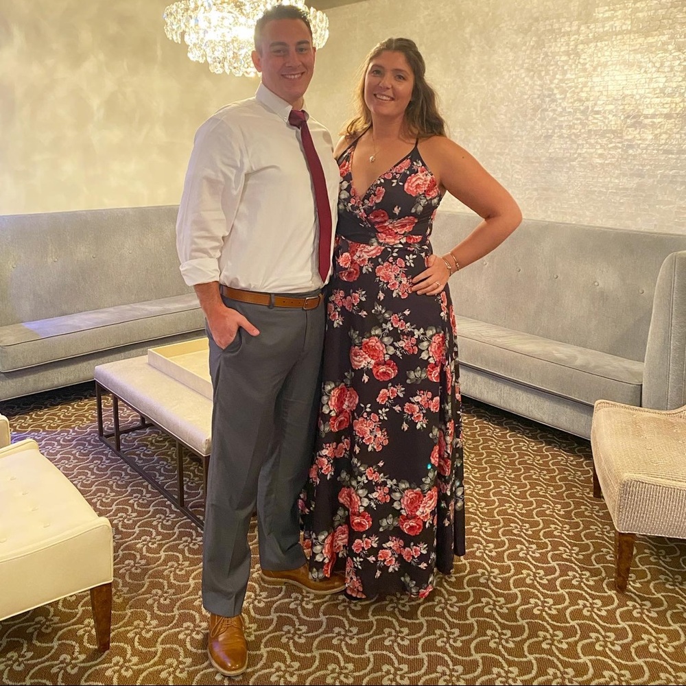 Floral Print Surplice Belted Maxi Dress